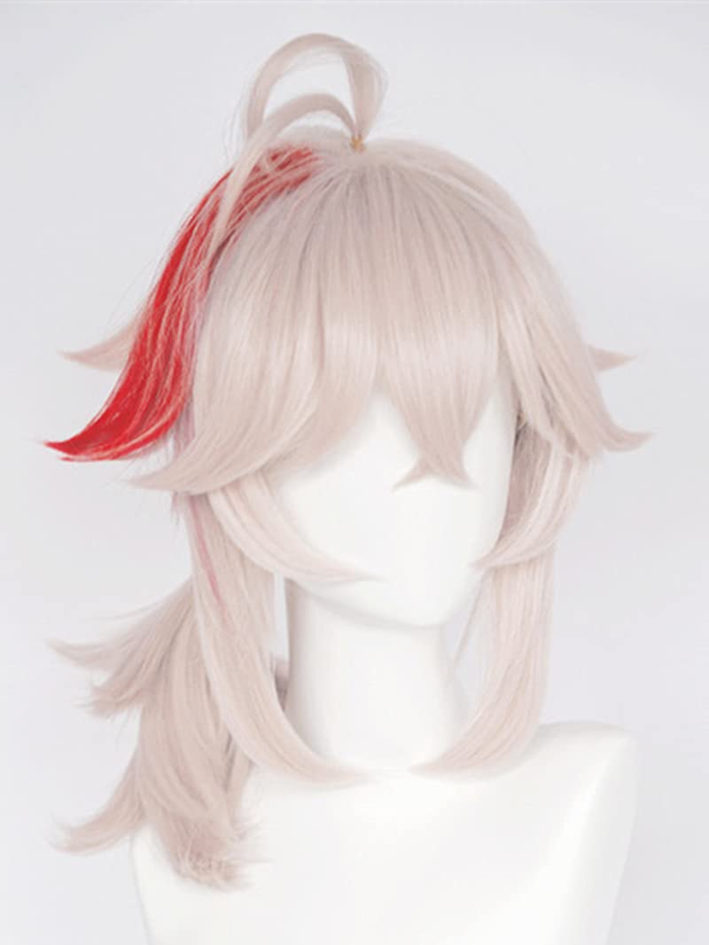 LeMarnia Gold Mixed with Yellow Straight Ponytail Synthetic Wig with Ribbon for Cosplay Fischl Wig Halloween Costume Party Wigs: Pink/Red