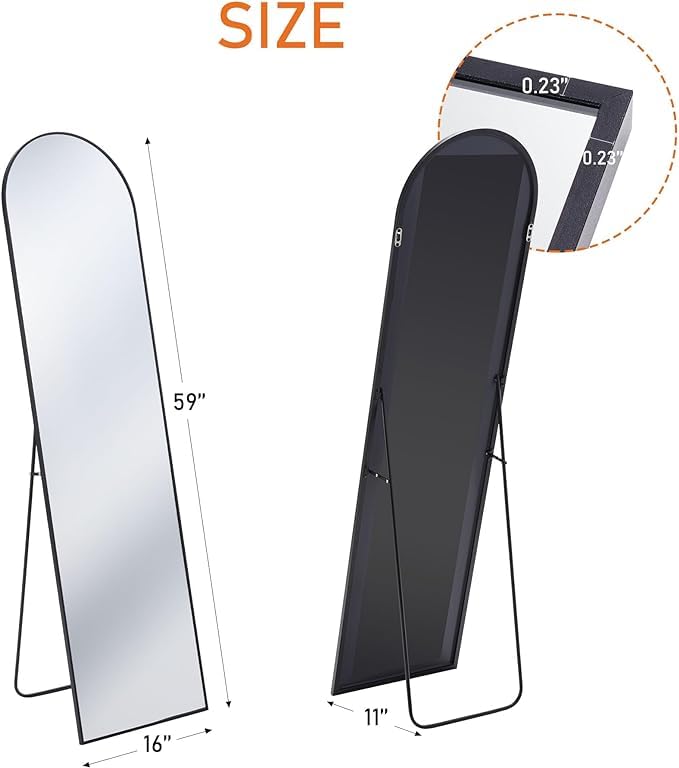 DUMOS Arched Full Length Mirror with Stand Floor Standing Aluminum Frame for Bedroom Body Hanging Leaning Modern Simple Home Decor Shatter-Proorf Nano Glass Wall Living Room Cloakroom Black 59"x16": Arched-dark Black 59"L x 16"W