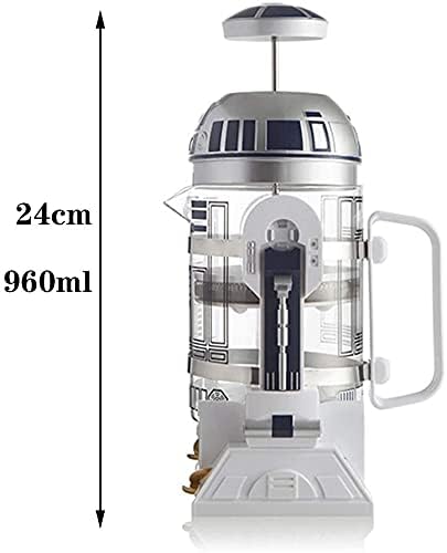TEENKON French Press Insulated 304 Stainless Steel Coffee Maker, 32 Oz Robot R2D2 Hand Home Coffee Presser, with Filter Screen for Brew Coffee and Tea (): White