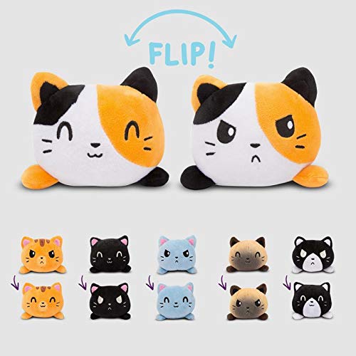 TeeTurtle - The Original Reversible Cat Plushie - Black + Pumpkin - Cute Sensory Fidget Stuffed Animals That Show Your Mood - Perfect for Halloween!