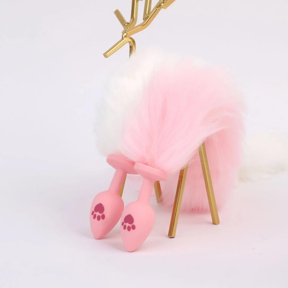 Anal Plug Fox Tail, 16 inch Pink Fluffy Tail Cat Claw Butt Plug Silicone Anal Sex Toy Cute Sexy Cosplay Erotic Role Play Game Anus Toy for Adults Female Women Men Couples: L