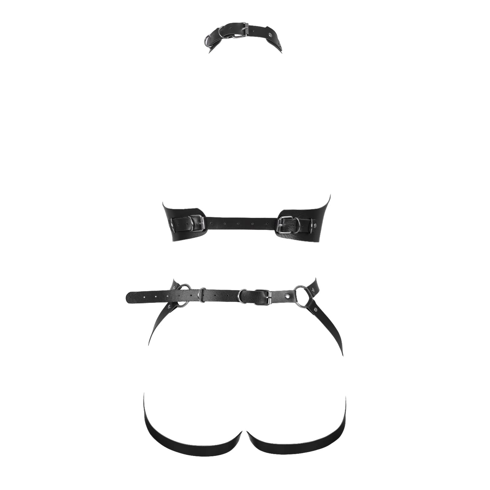 Waist Garter belt Punk Full body harness for women Photography Dance Rock Halloween Leather cage Chest strap set: Black