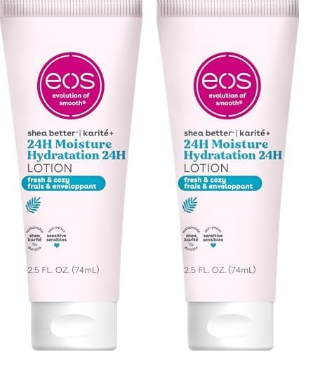 eos Shea Better Body Lotion- Pomegranate Raspberry, 24-Hour Moisture Skin Care, Lightweight & Non-Greasy, Made with Natural Shea, Vegan, 16 fl oz: Fresh & Cozy 2.5 Fl Oz (Pack of 2)