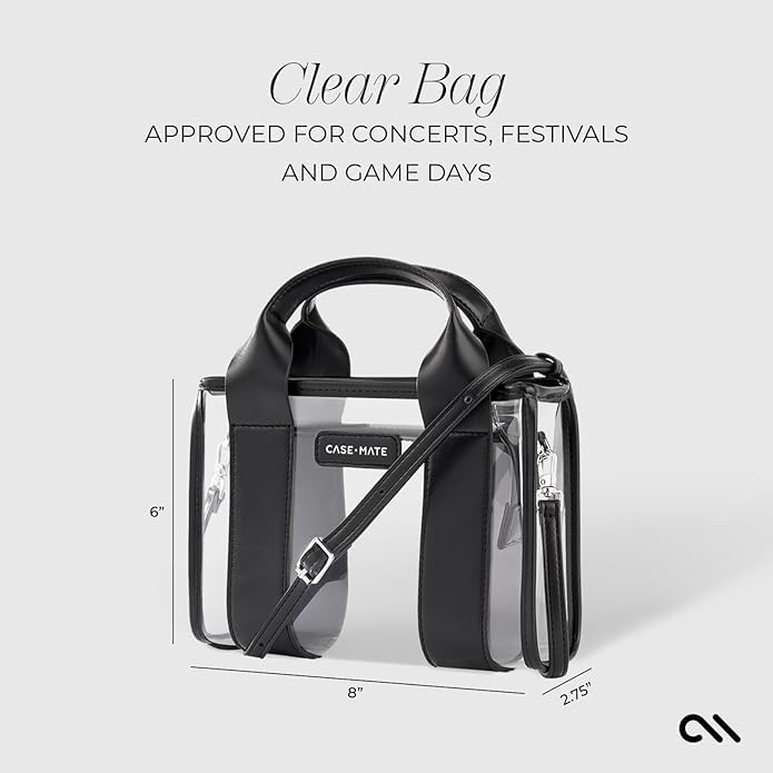 Case-Mate Micro Tote Bag for Women - Black/Clear Mini Purse with Jacquard Crossbody Strap - Stadium Approved Small Handbag - Water-Resistant Tote Bag for Keys, Phone, Wallet and Sunglasses