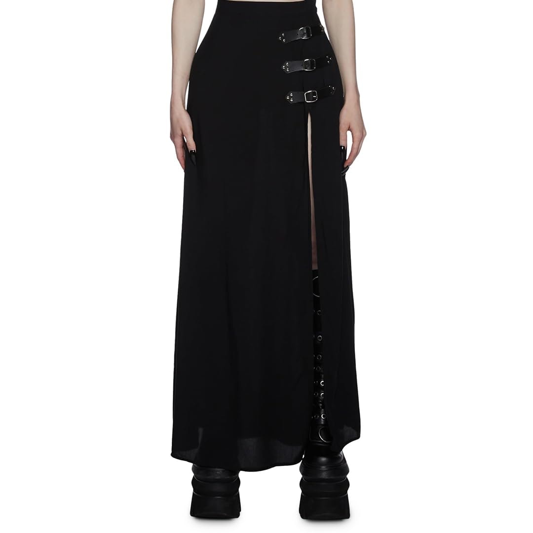 Dolls Kill Twilight Doom Maxi Skirt by Widow - Gothic Skirt with Side Slit and Zipper Closure, Perfect for Any Occasion: Small Black