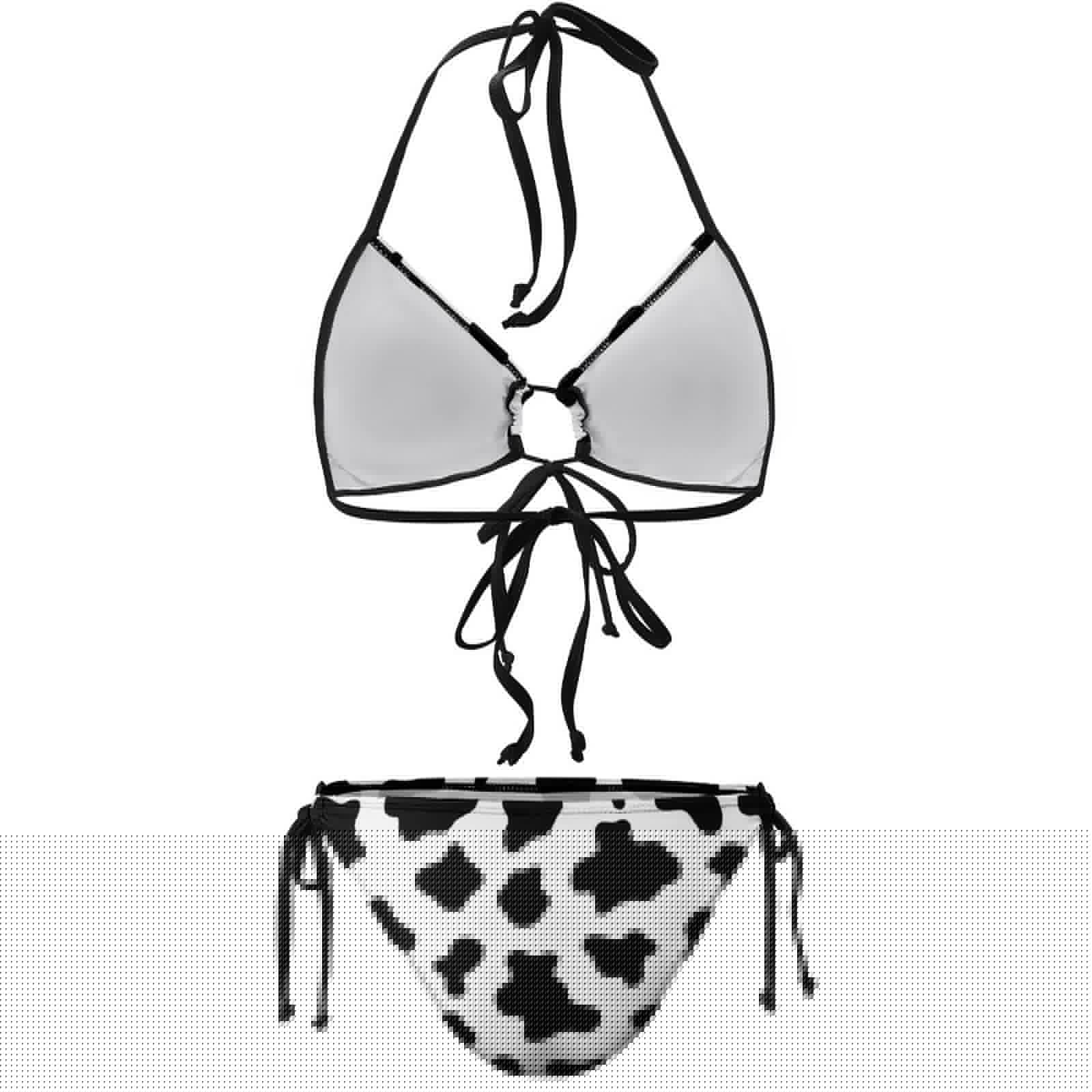 Lurhonp Women's Halter Padded Top Tie Side Bottom Swimsuit Cow Print 2 Piece Plus Size Bikini Bathing Suits thumbnail 4