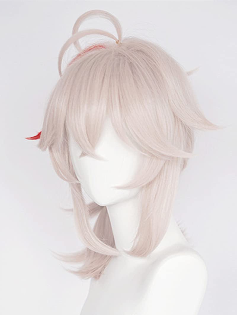 LeMarnia Gold Mixed with Yellow Straight Ponytail Synthetic Wig with Ribbon for Cosplay Fischl Wig Halloween Costume Party Wigs: Pink/Red