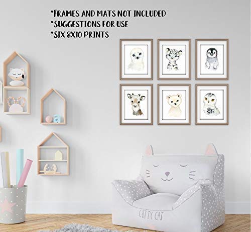 Arctic Baby Animals Wall Art Prints - Nursery Decor - Snow Theme Toddler Bedroom Decor - Set of 6-8x10 - Unframed - Watercolor