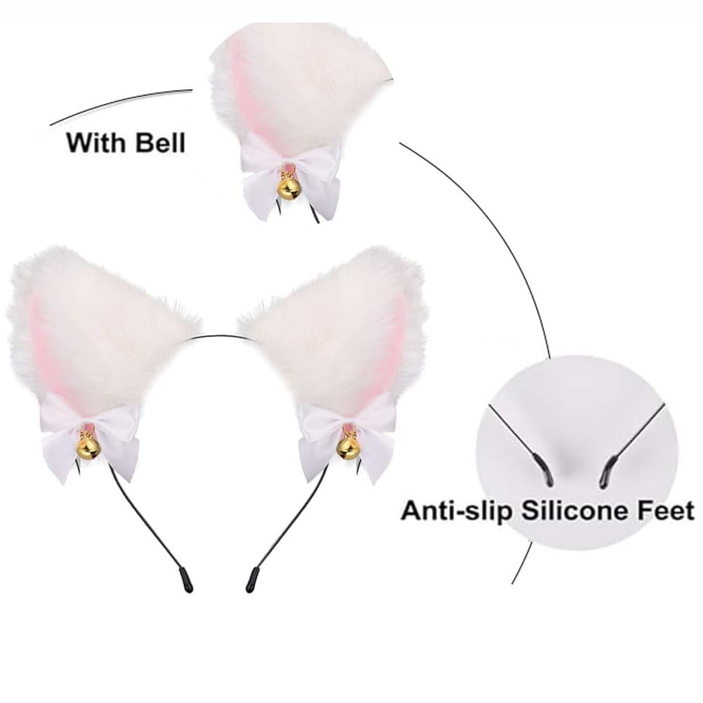 TJCGCKK Animal Cosplay Costume Furry Fox Tail Plug Cute Ears Headband Bat Style Neck Collar Set: White B