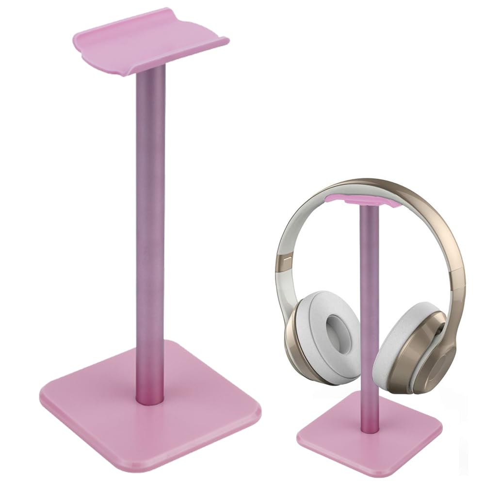 Deear Headphone Stand Gaming Headset Holder Universal Aluminum Metal Headphone Holder Hanger with Aluminum Supporting Bar Flexible Headrest ABS Solid Base for All Headphone,: Pink