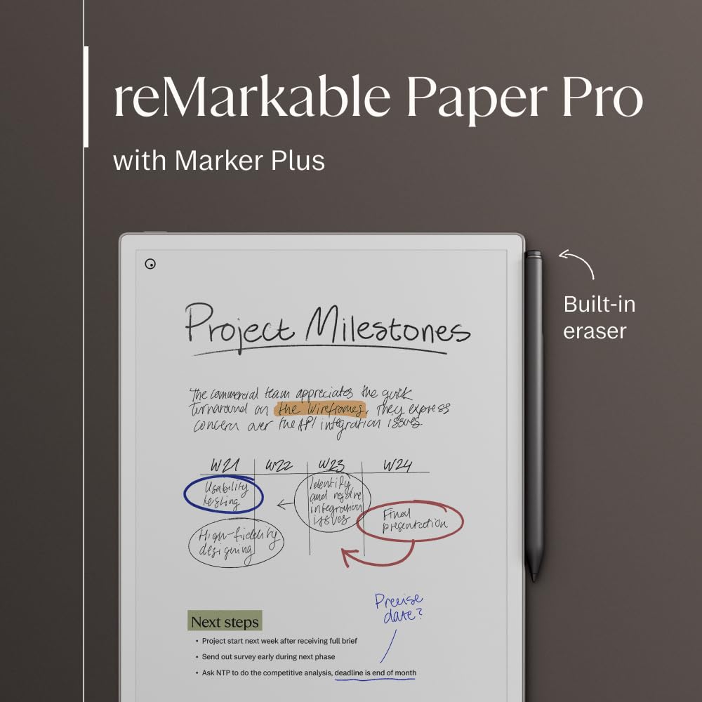 reMarkable Paper Pro Bundle – Premium Leather | Includes 11.8” reMarkable Paper Tablet, Marker Plus Pen with Eraser, and a Book Folio Cover in Black Leather