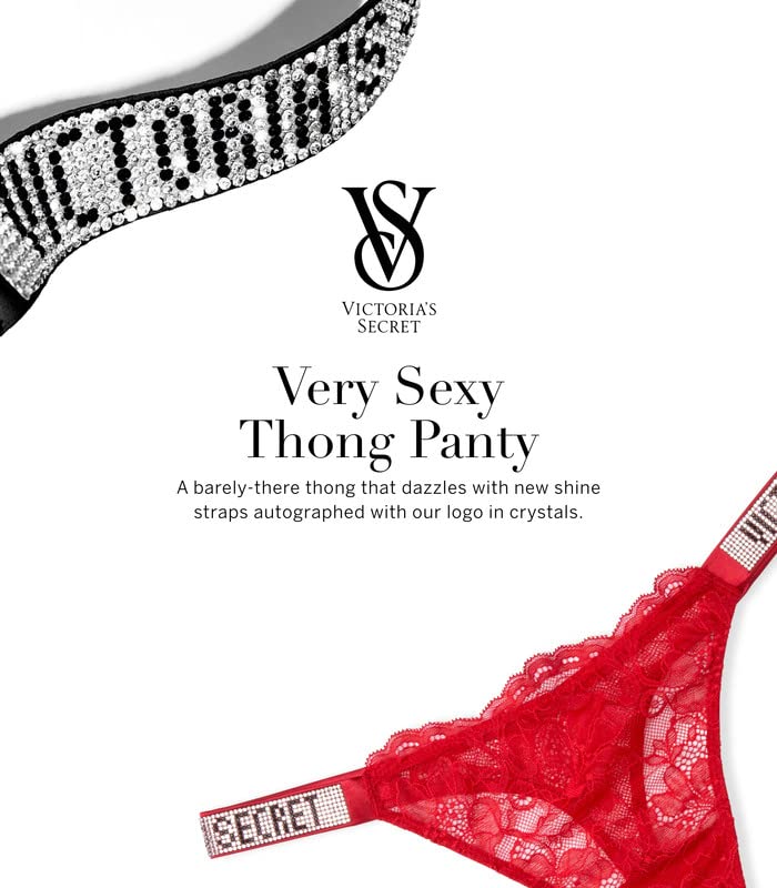 Victoria's Secret Women's Very Sexy Shine Strap Thong Underwear, Panties for Women (XS-XXL): Medium Lipstick Red Lace Monogram