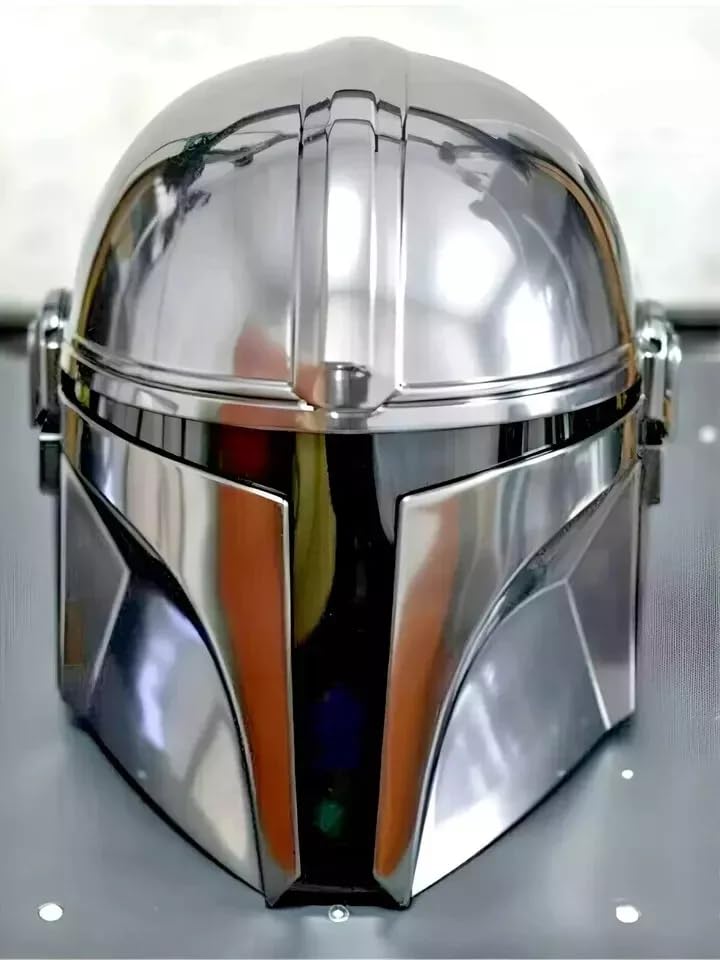 Generic Handcrafted Metal Orion Stainless Steel Mando-lorian Helmet Series Star War's With Inner Liner For Roleplay Cosplay Head Wear Prop Accessory, Medium, As Shown in Image