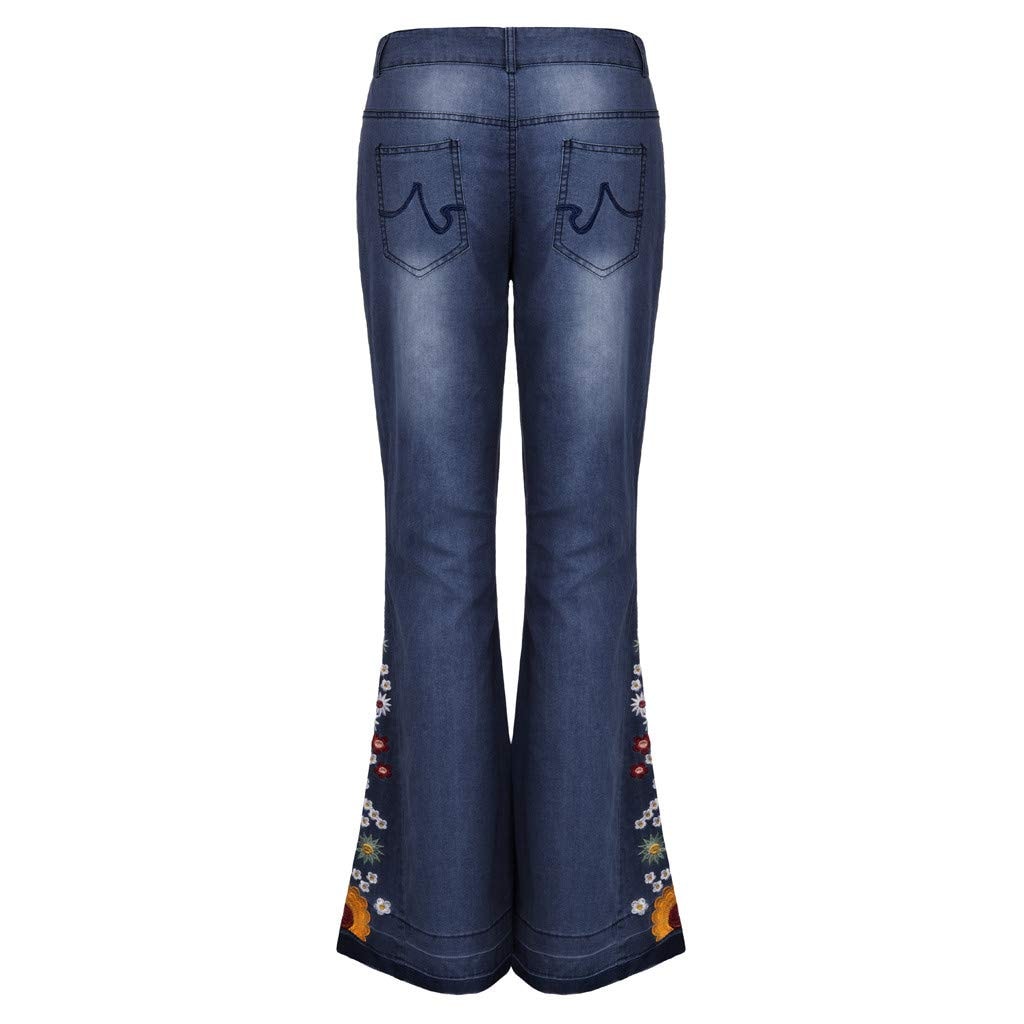 Lxitoler Women Bell Bottom Embroidered Gothic Floral Print Bootcut Western Jeans