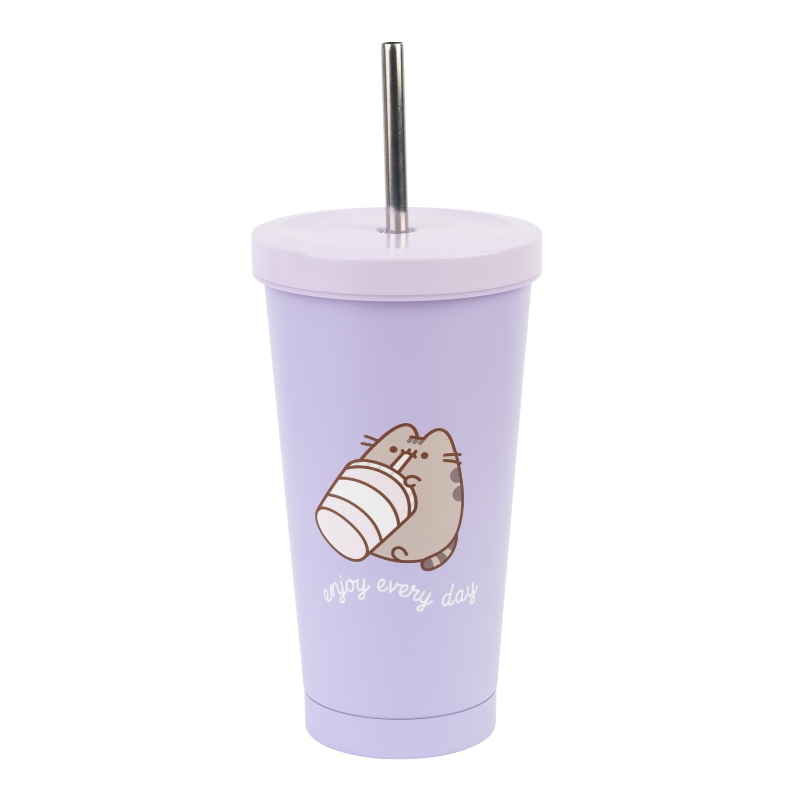 Grupo Erik Pusheen Insulated Tumbler with Lid and Straw - 18.6 oz Tumbler Cup with Straws - Leak Proof Stainless Steel Tumbler - Travel Coffee Tumbler - Includes Cleaning Brush