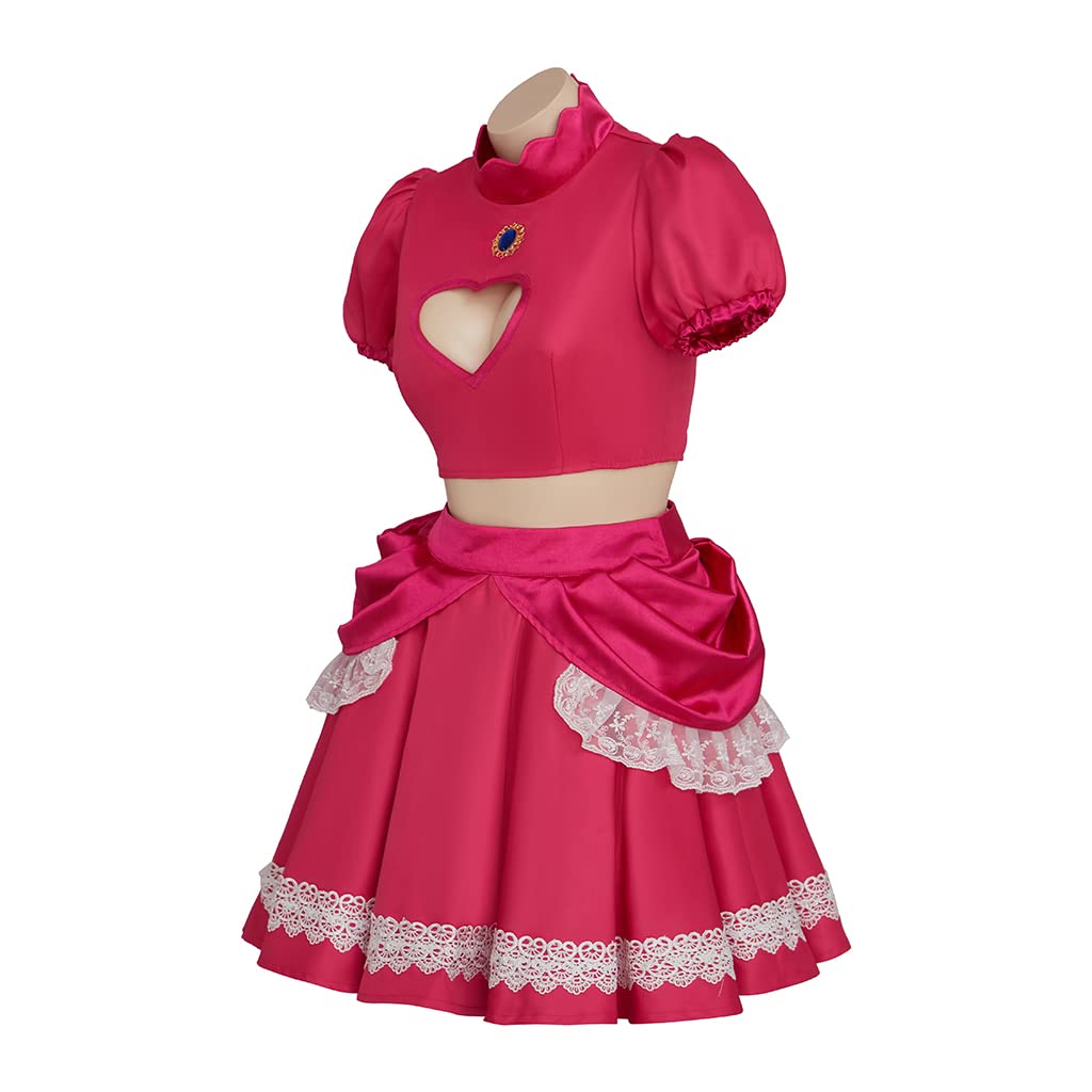 Willyacos Womens Super Brothers Princess Peach Costume Halloween Party Dress Sexy Pink Princess Dress Cosplay for Adult: 3X-Large Pink