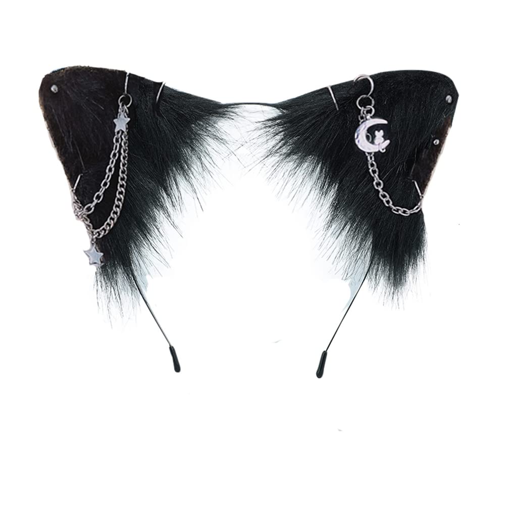 VIGVAN Cat Cosplay Ears Accessories Punk Gothic Cross Cat Ears Headbands Clips: Black Star