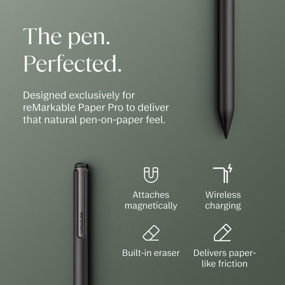 reMarkable Paper Pro Bundle – Premium Leather | Includes 11.8” reMarkable Paper Tablet, Marker Plus Pen with Eraser, and a Book Folio Cover in Black Leather