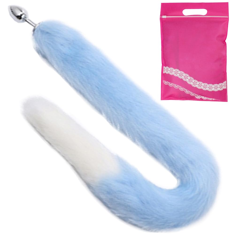 30.3 Inch Fox Animal Costume Tail Faux Fur Wolf Butt Tail Long Anal Butt Plug Fox Cat Butt Plug Furry Plush Tail Plug Valentines Day Cosplay: Blue
