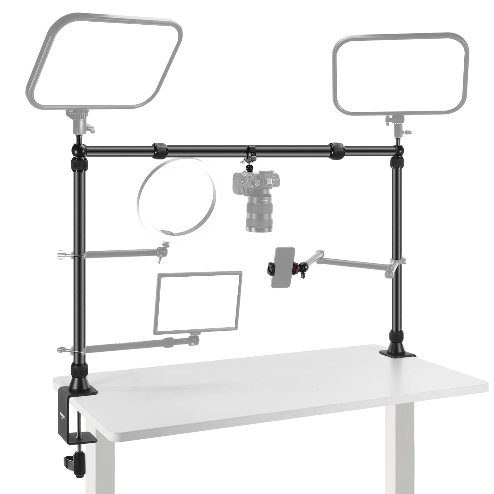 NEEWER Overhead Camera Mount Rig with 2 Ball Heads, Super Clamp/Mobile Phone Holder/Camera Desk Mount, Multi Device Mount, Platform Overhead Tripod, Adjustable Height Width, Max Load 12 kg, NK002: Overhead Rig with 2 C Clamp Stand
