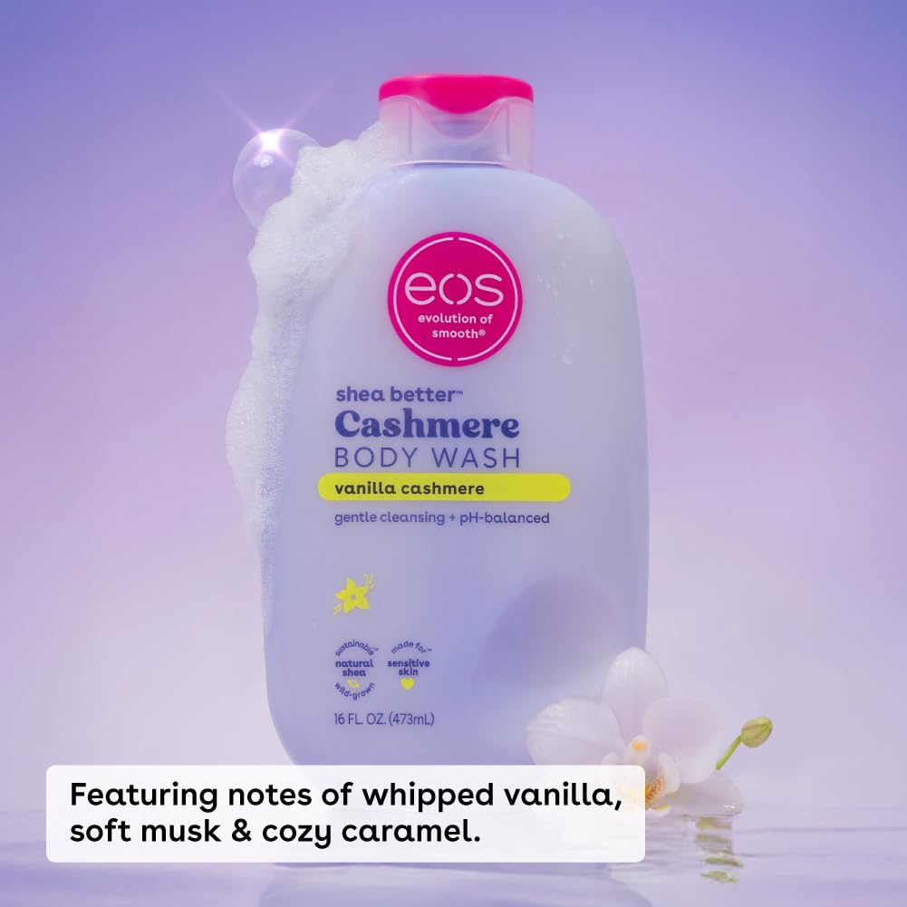 eos Shea Better Cashmere Body Wash, Fresh & Cozy, Moisturizing, pH Balanced Body Wash, Creamy Gel Formula, Paraben & Phthalate Free, Sensitive Skin, 16 fl oz: Vanilla Cashmere 16 Fl Oz (Pack of 1)