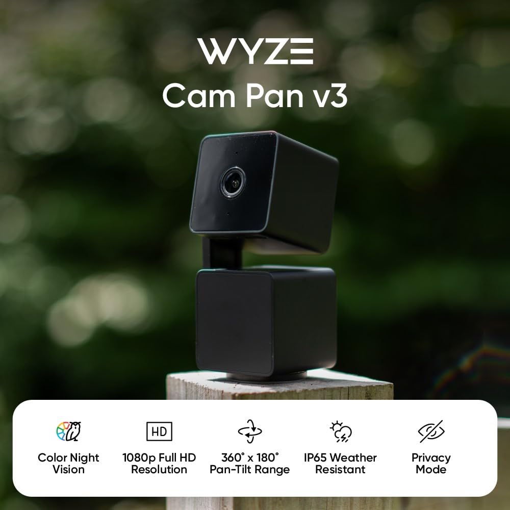 WYZE Cam Pan v3 Indoor/Outdoor IP65 1080P 360° Pan/Tilt/Zoom Wi-Fi Smart Home Security Camera with Motion Tracking for Baby & Pet, Color Night Vision, Works with Alexa & Google Assistant, White thumbnail 2