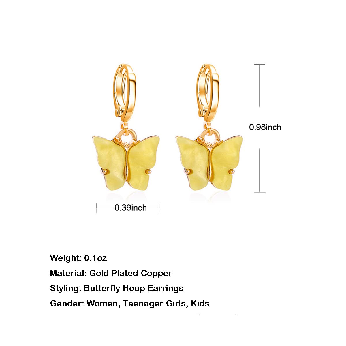 Butterfly Hoop Earrings, DORAFO Gold Plated Acrylic Butterfly Huggie Dangle Earrings, Cute Butterflies Earrings Set for Women Girls thumbnail 6