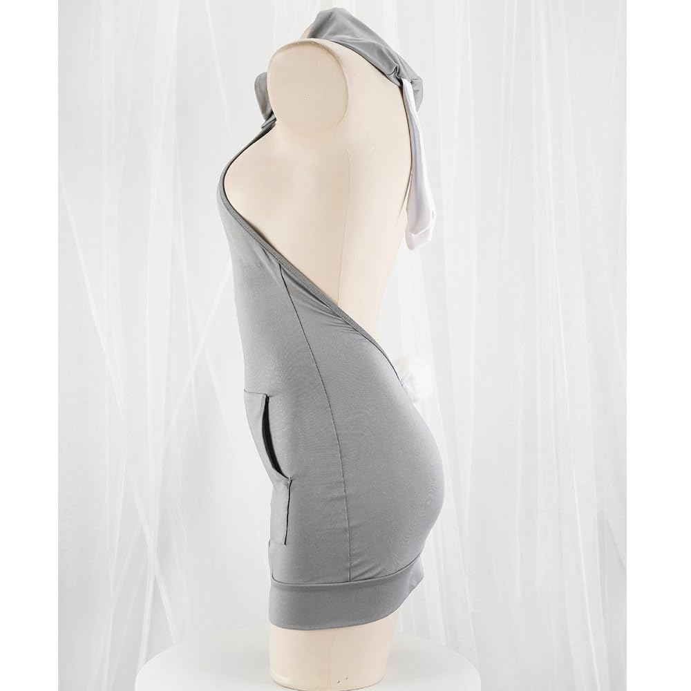 QNCLO Women's sexy cosplay tight fitting anime cute jumpsuit anime Japanese cute lingerie with hat anchor performance suit: Grey1
