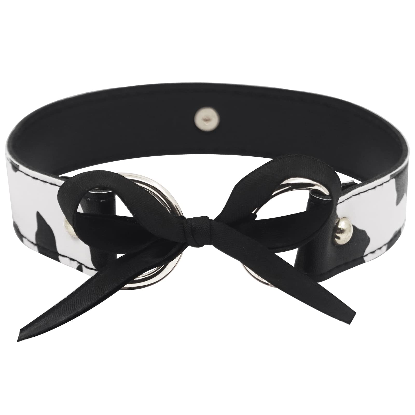 paloli Basic Cow Print Bell Collar Choker Necklace for women: Black Gold Bell
