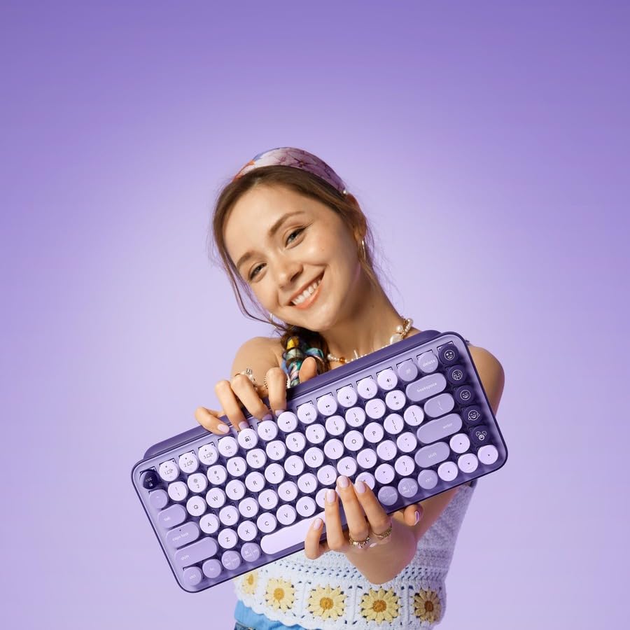 Logitech POP Keys Mechanical Wireless Keyboard with Customizable Emoji Keys, Durable Compact Design, Bluetooth or USB Connectivity, Multi-Device, OS Compatible - Cosmos: Cosmos POP Keys