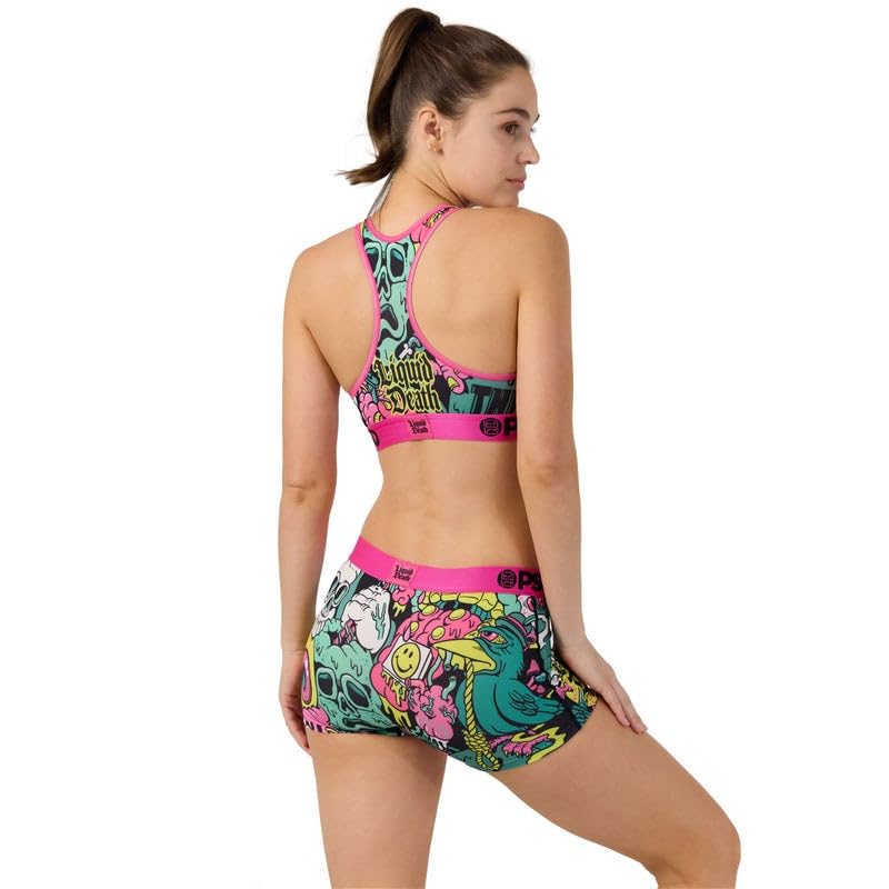 PSD Women's Liquid Death Sports Bra - Racerback Sports Bras for Women with Breathable Microfiber Fabric: Large Death Drip