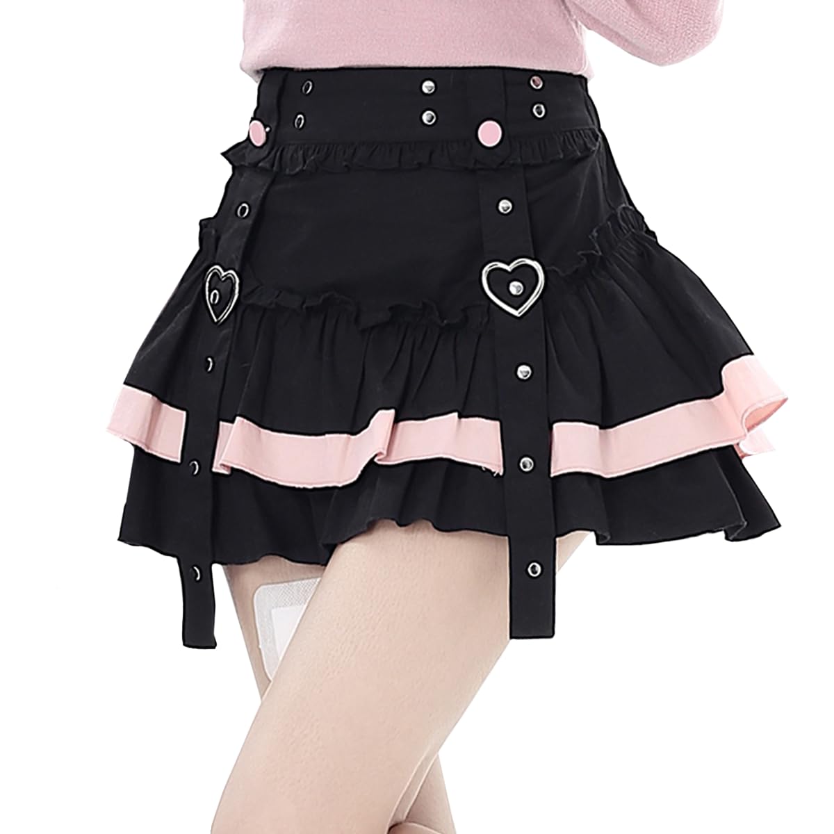 kakarin choyx Women's Casual Fashion High Waist A-line Mini Skirt Y2K Cute Suspenders Decoration Splicing Pleated Skirt