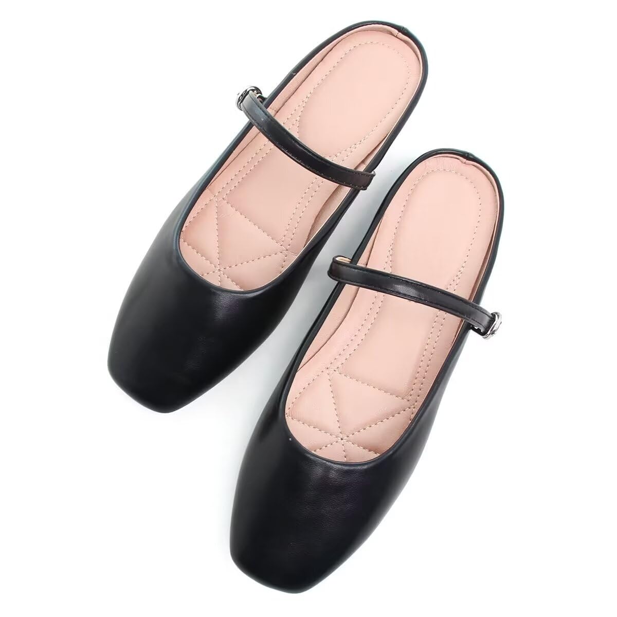VFDB Women Mules Elegant Dressy Flats Closed Toe Microfiber Leather Shoes Adjustable Buckle Strap Mary Jane Casual Office Shoes thumbnail 3