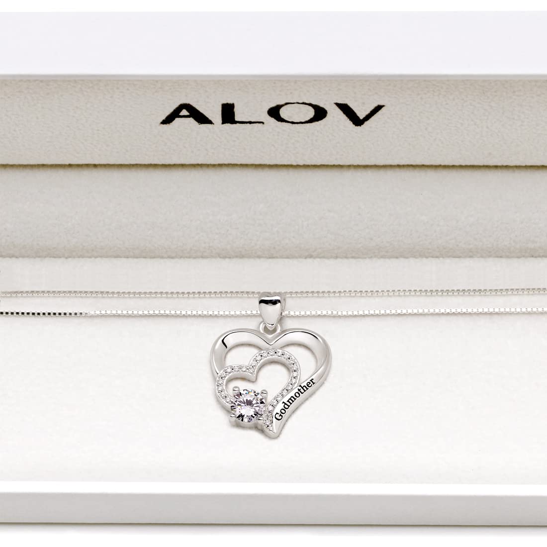 ALOV Jewelry Sterling Silver Godmother Cubic Zirconia Pendant Necklace thumbnail 4
