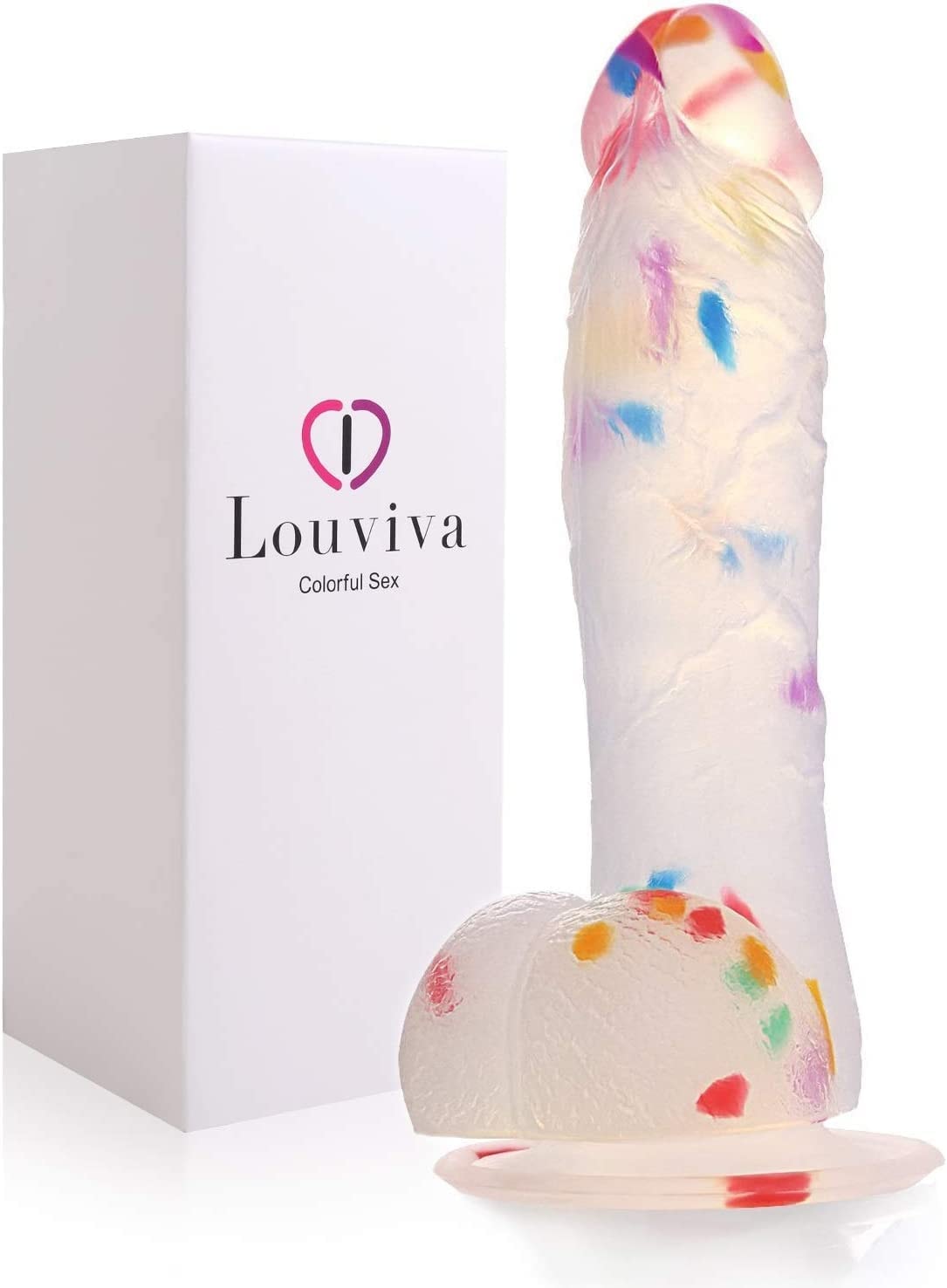 Louviva Confetti Dildo Realistic Clear Silicone Suction Cup Women Sex Toy, 7.6 Inch, Sex Toy for Adults: Louviva Confetti Dildo Realistic Clear Silicone Suction Cup Women Sex Toy, 7.6 Inch, Sex Toy for Adults