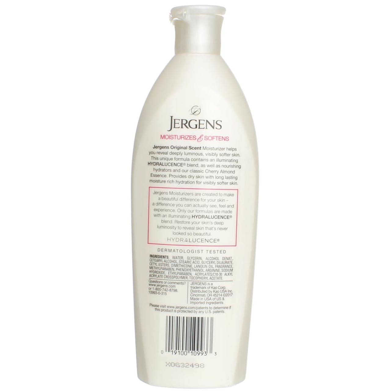 Jergens Original Scent Dry Skin Body Lotion, Hand and Body Moisturizer, Cherry Almond Essence, Dermatologist Tested, 32 Oz