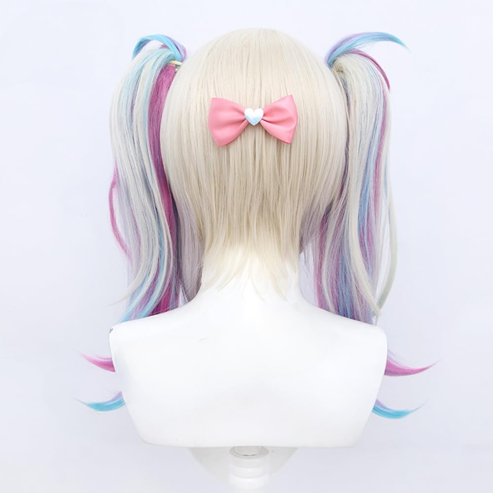 TO KU TOO YUO Game Cosplay Wig  Ombre Colorful Double Ponytails Straight With Bangs Synthetic for Women Heat Resistant Cosplay Hair 45 CM: KAngel
