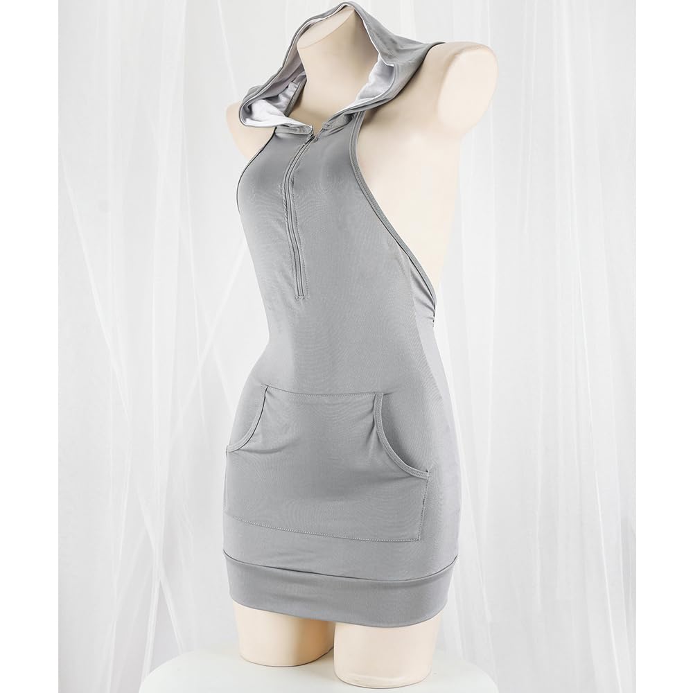 QNCLO Women's sexy cosplay tight fitting anime cute jumpsuit anime Japanese cute lingerie with hat anchor performance suit: Grey1