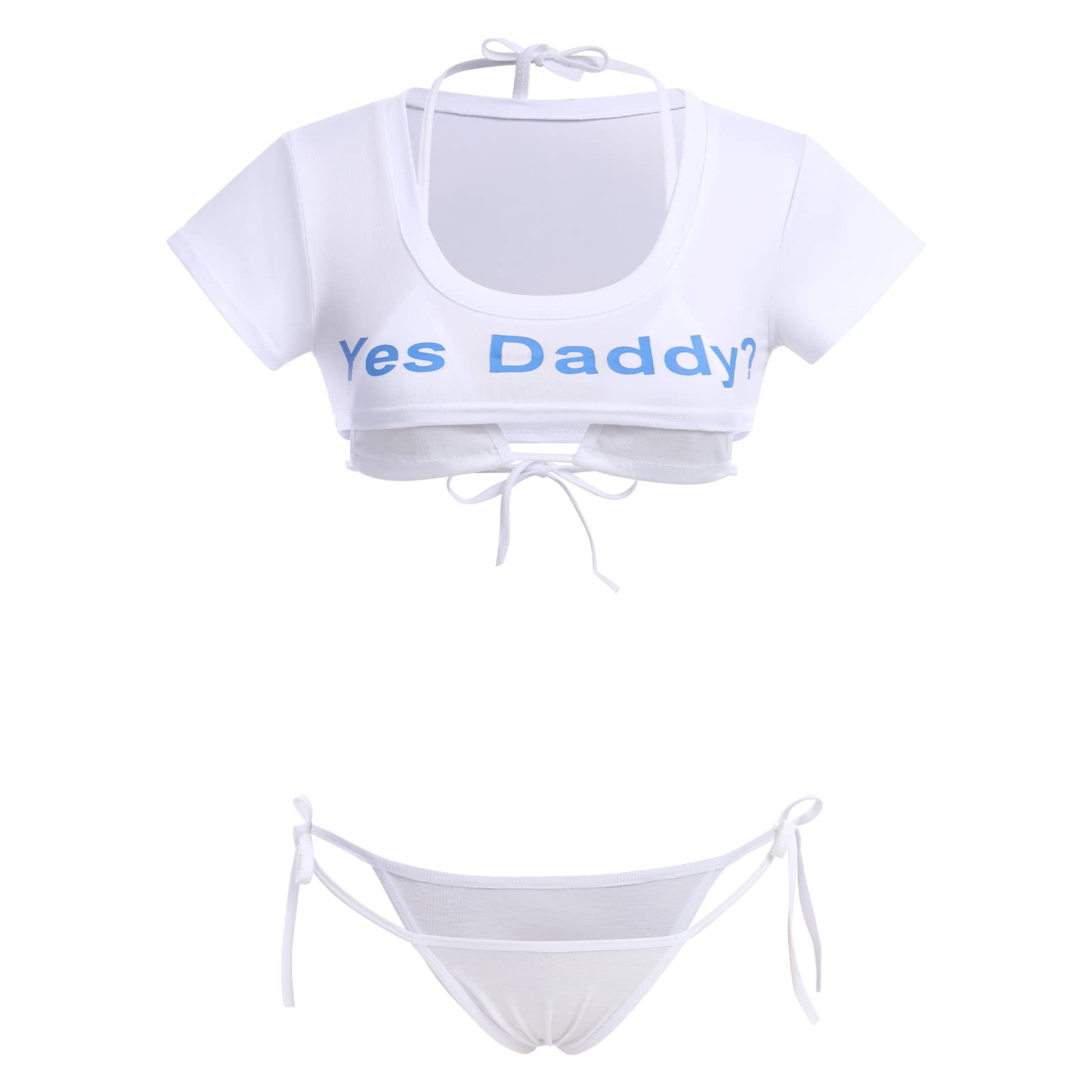 ABAFIP Women Cute Kawaii Striped Bikini Lingerie Set Micro Tiny Bra G-String Panty/Garter Belt 2Pcs / 3Pcs Underwear: White - 3pcs