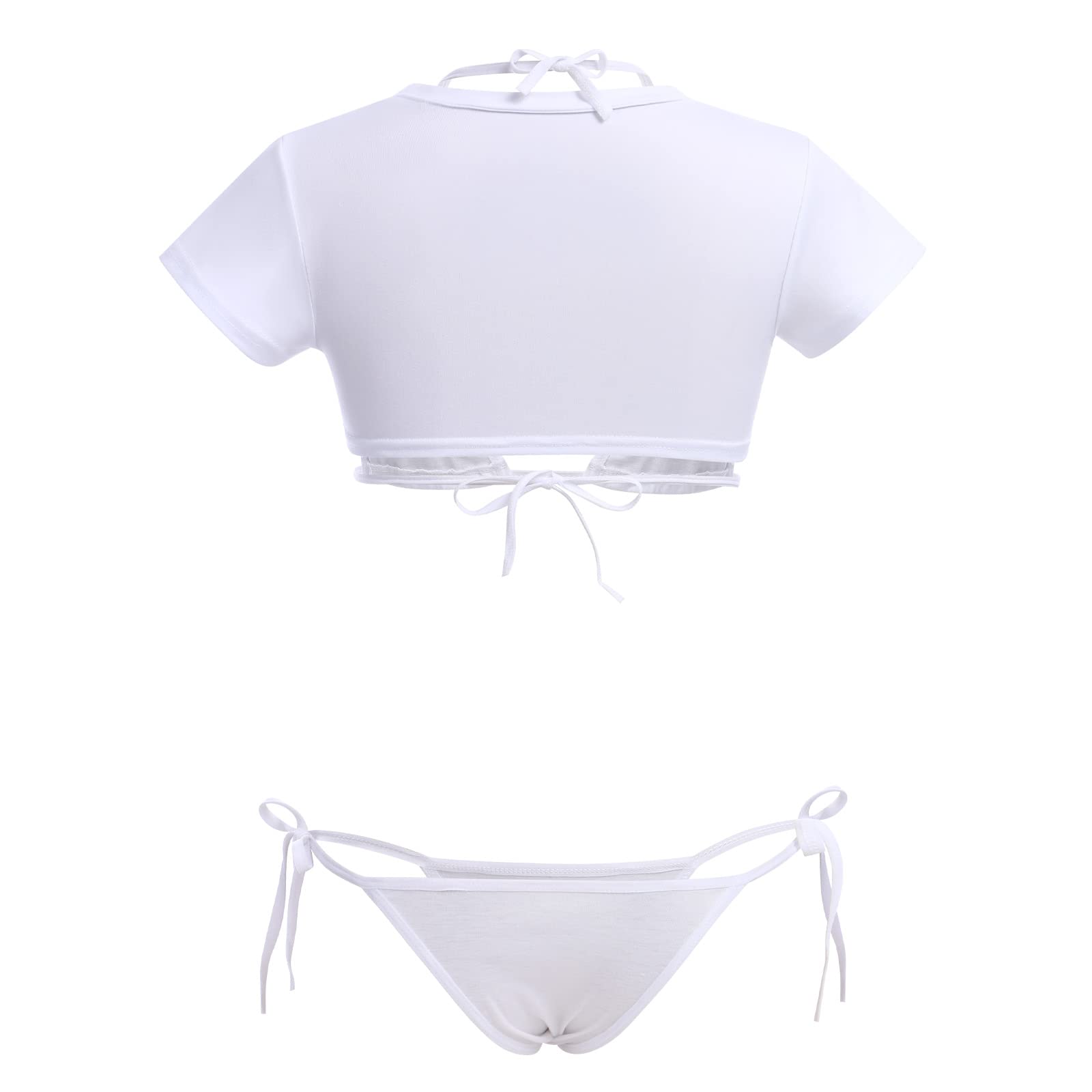 ABAFIP Women Cute Kawaii Striped Bikini Lingerie Set Micro Tiny Bra G-String Panty/Garter Belt 2Pcs / 3Pcs Underwear: White - 3pcs