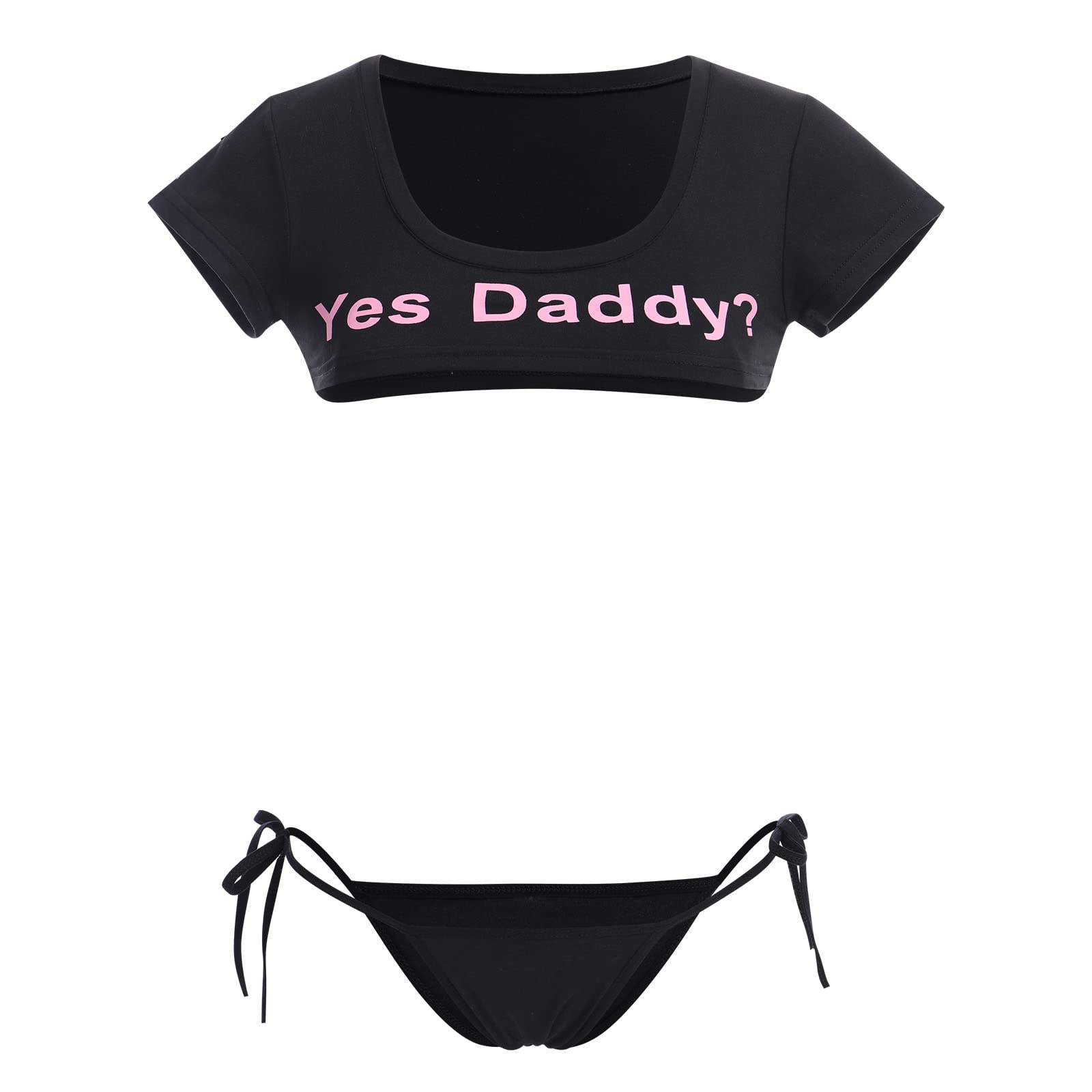 ABAFIP Women Cute Kawaii Striped Bikini Lingerie Set Micro Tiny Bra G-String Panty/Garter Belt 2Pcs / 3Pcs Underwear: One Size Black - 3pcs