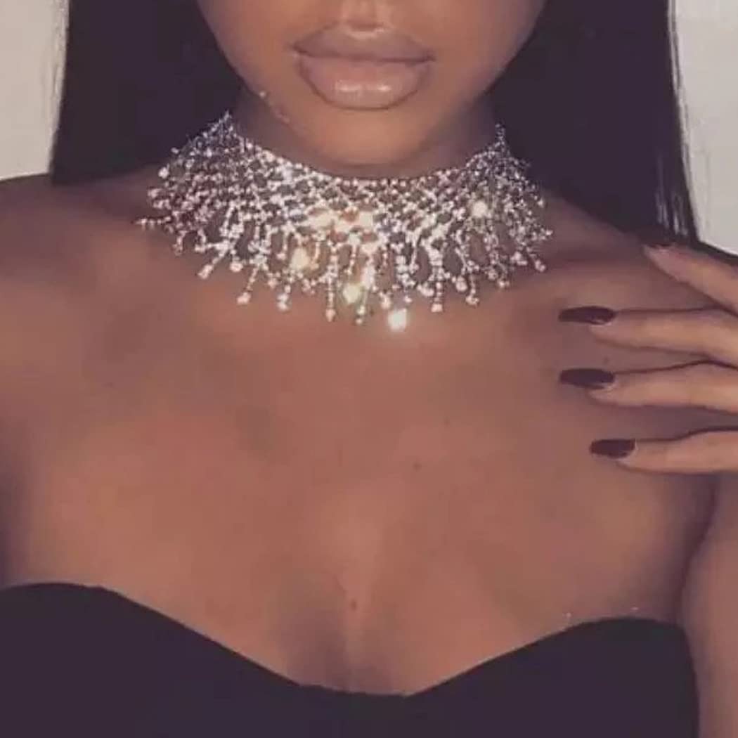 DRESBE Rhinestone Necklace Crystal Choker Necklaces Prom Necklace Chain Party Neck Jewelry for Women: DRESBE Rhinestone Necklace Crystal Choker Necklaces Prom Necklace Chain Party Neck Jewelry for Women