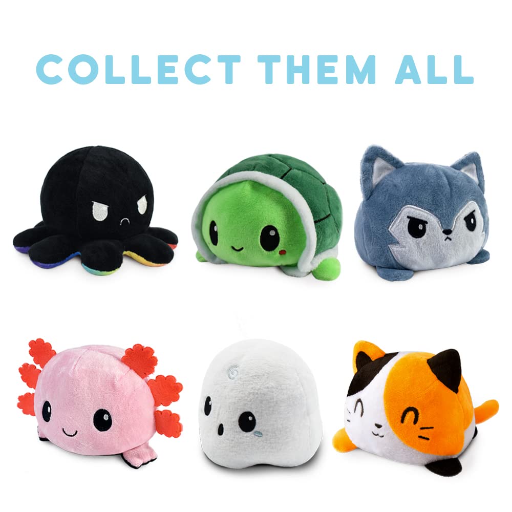 TeeTurtle - The Original Reversible Cat Plushie - Black + Pumpkin - Cute Sensory Fidget Stuffed Animals That Show Your Mood - Perfect for Halloween!: Blue + White Mercat