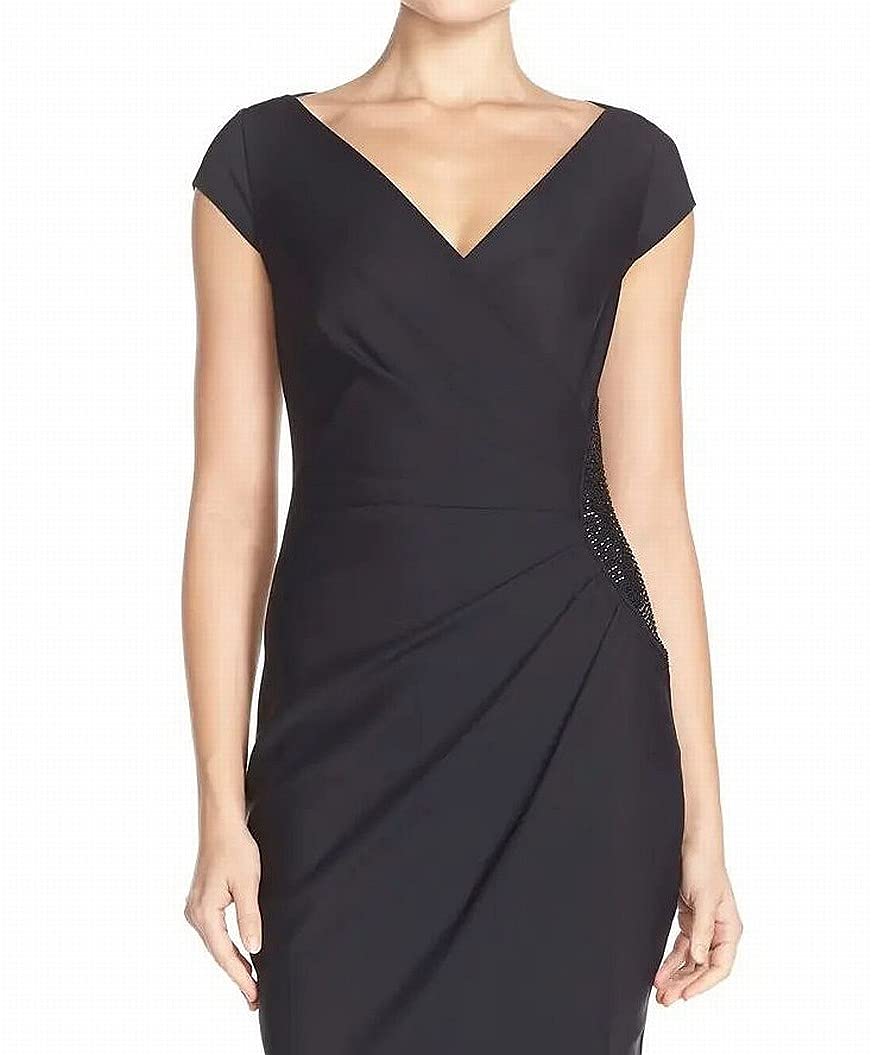 Alex Evenings Women's Slimming Long Cap Sleeve Dress with Side Beaded Detail