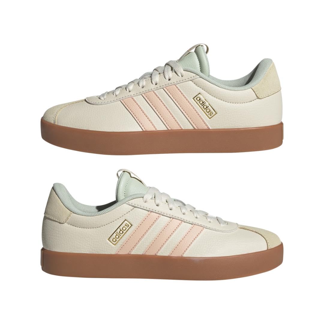 adidas Women's VL Court 3.0 Sneaker: Wonder White/Powder Coral/Linen Green 7.5
