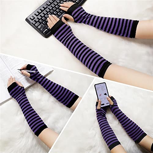 Bienvenu Womens Socks Striped Knee High Socks Arm Warmer Fingerless Gloves Set - Image 6