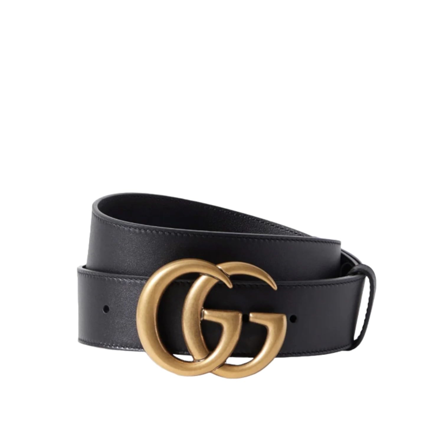 Gucci Marmont Black Leather Belt with GG Antique Brass Buckle
