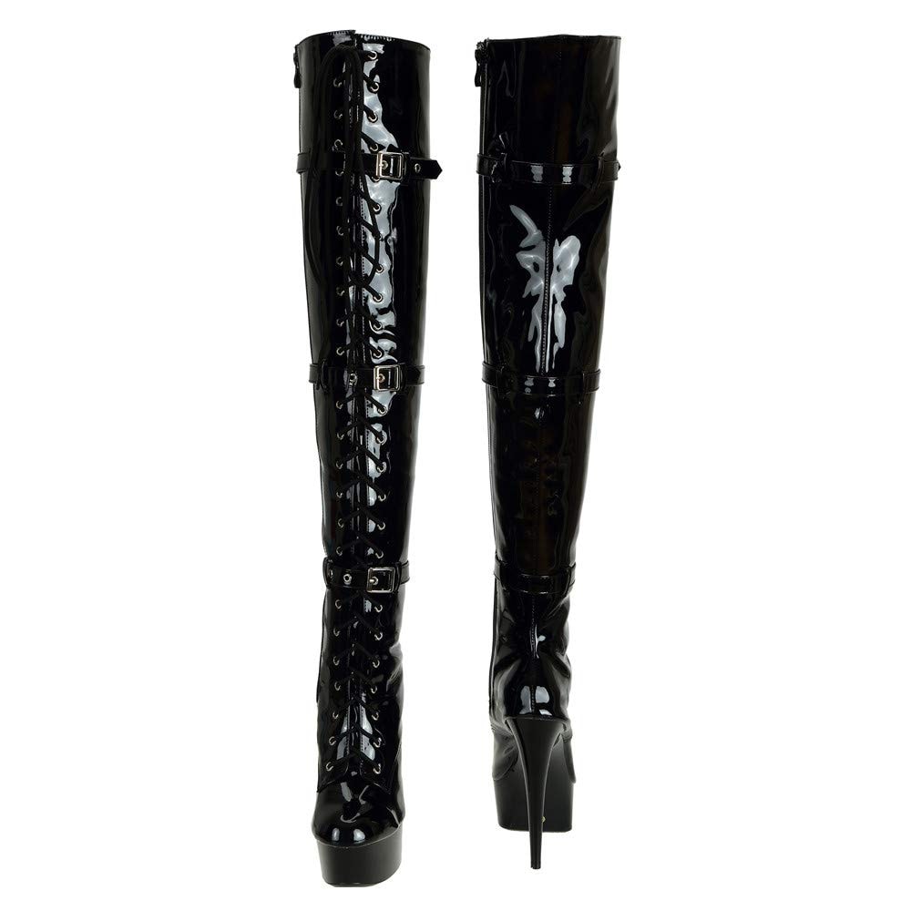 SheSole Women's Over The Knee Thigh High Heel Boots Platform Zip Buckle Lace Up - Image 2