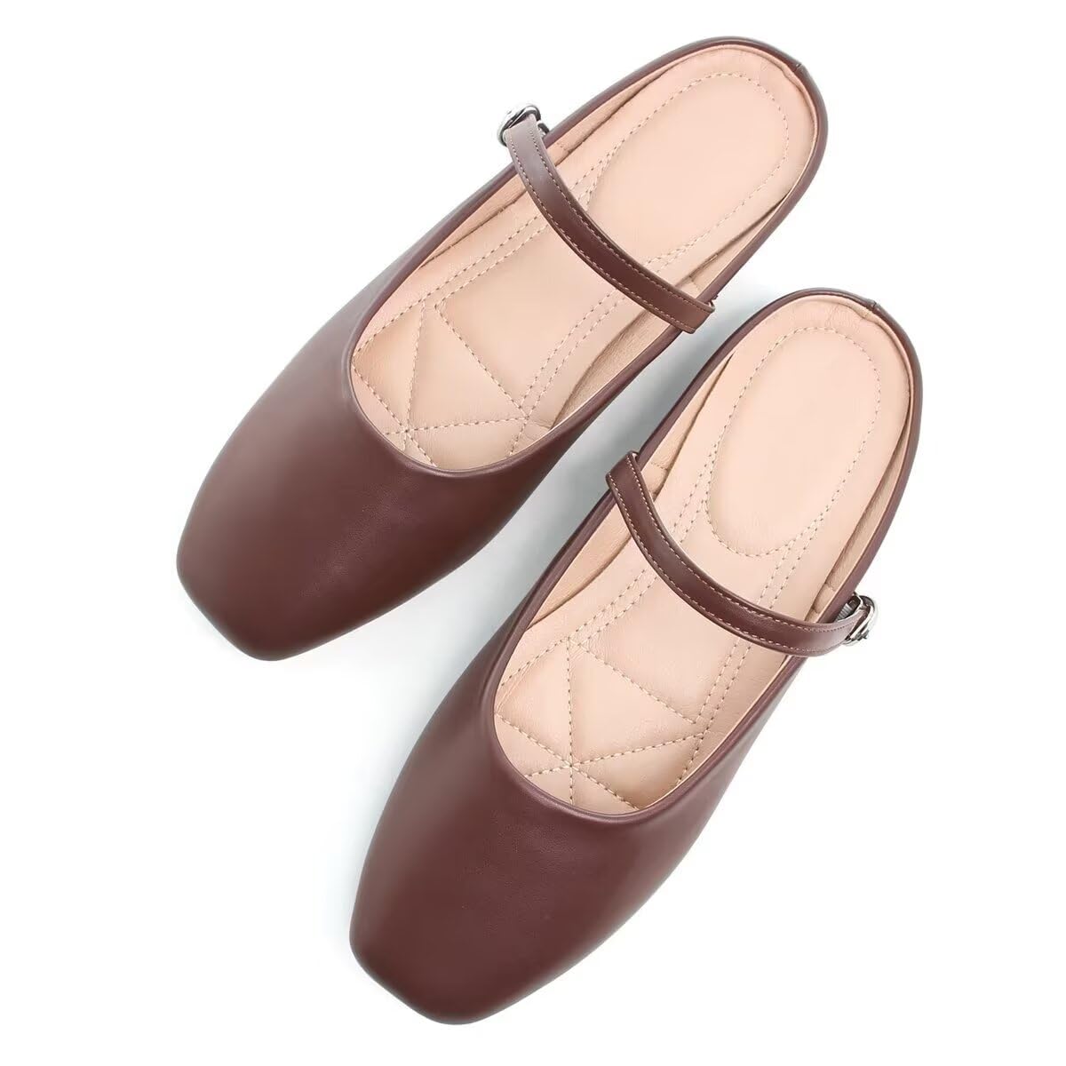 VFDB Women Mules Elegant Dressy Flats Closed Toe Microfiber Leather Shoes Adjustable Buckle Strap Mary Jane Casual Office Shoes thumbnail 3