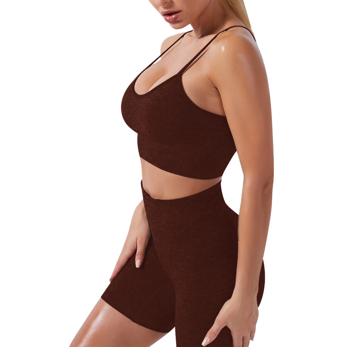 Women's Yoga Outfit Seamless Workout Set High Waist Exercise Shorts Pants with Sport Bra 3PCS Tracksuit Gym Tracksuits thumbnail 4